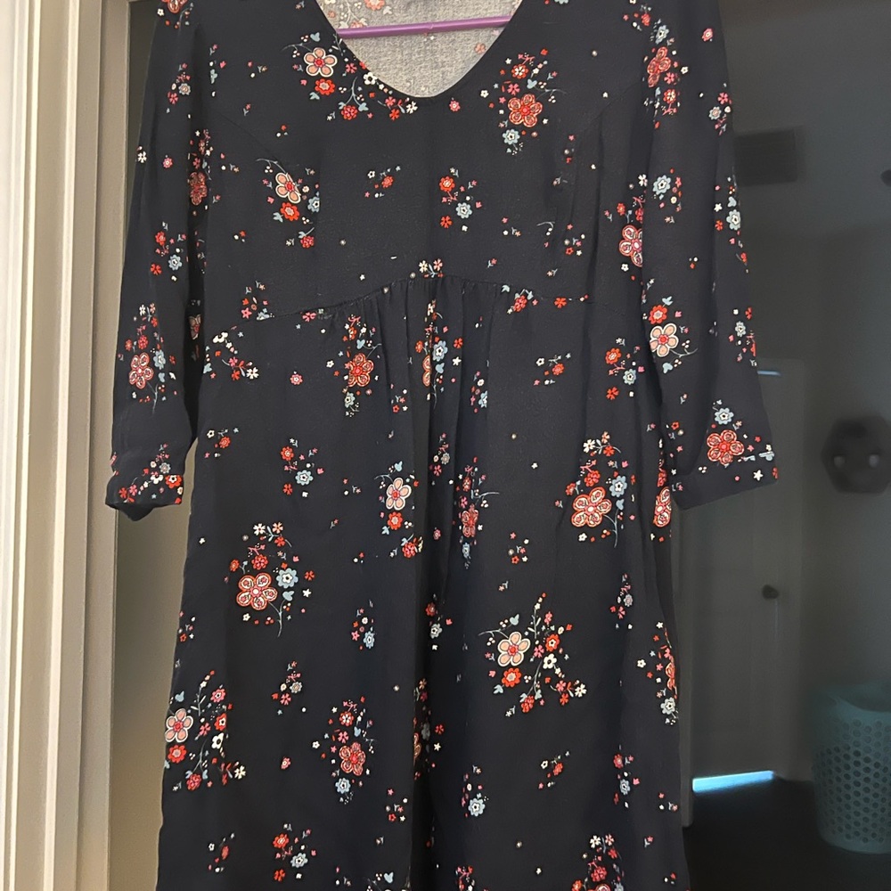 Boden Black Dress with Red Floral Design